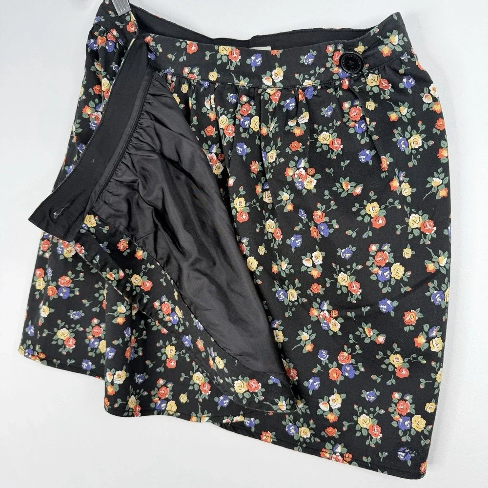 Vintage Pepe Jeans wrap Mini Skirt Floral print Black & Multicolor SZ-M